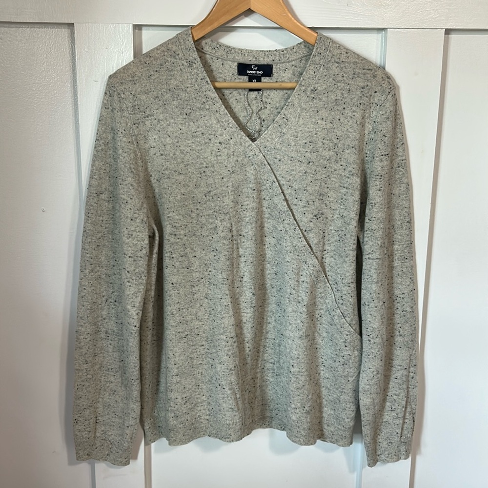 Lands' End Gray V-Neck Sweater
